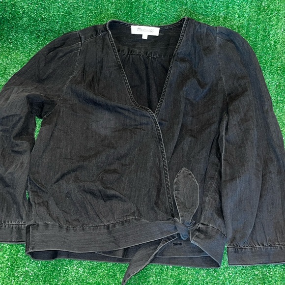 Madewell Wrap Top in Black Denim - Picture 1 of 3